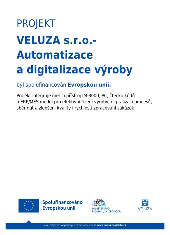 Projekt VELUZA s.r.o. - Automatizace a digitalizace výroby